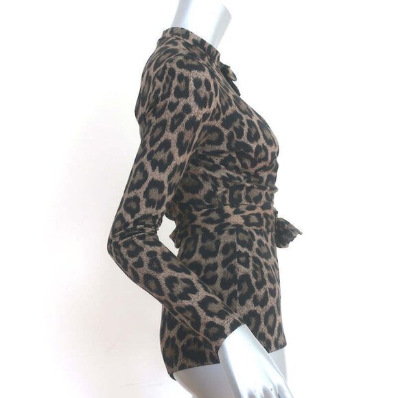 Agent Provocateur Iona Leopard Print Bodysuit Brown Size Medium Long Sleeve Top - Picture 4 of 7